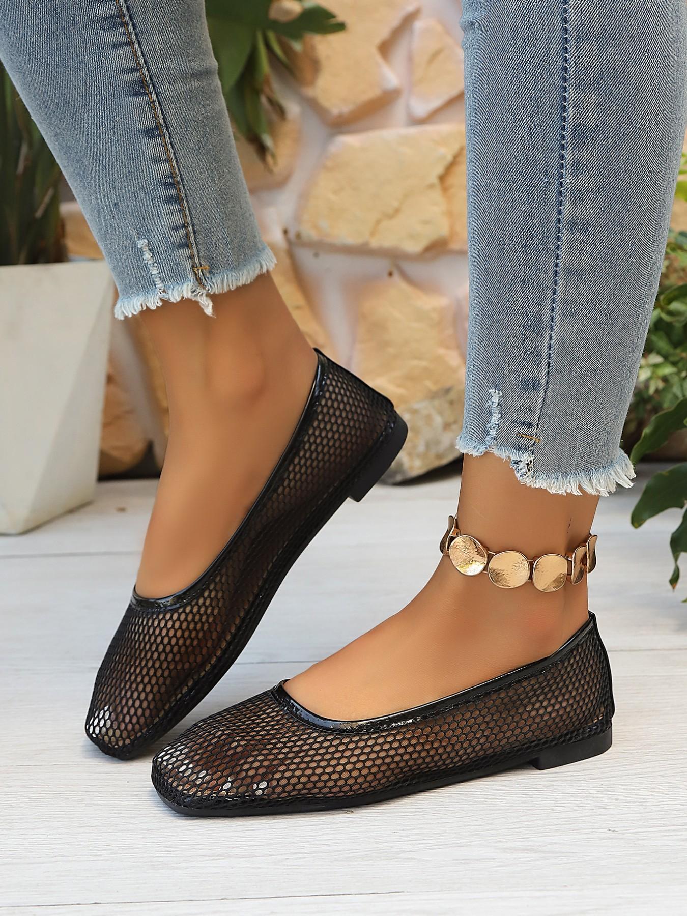 Solid Color Mesh Flat Shoes, Breathable Upper, Flexible Sole, Ideal for Summer Shopping, Beach Walking, Casual Home Wear, Leisure Shoes, Solid Color Flats