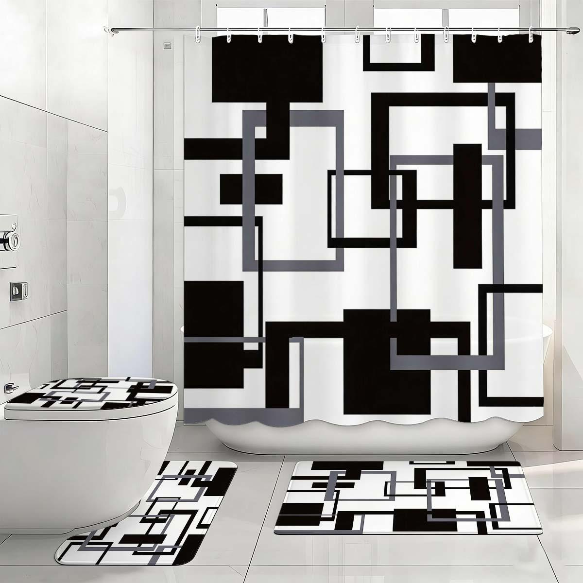 Abstract Shower Curtain, Modern Bathroom Decor, No Drilling, 12 Hooks, Multifunctional Bath Divider, Gift Idea