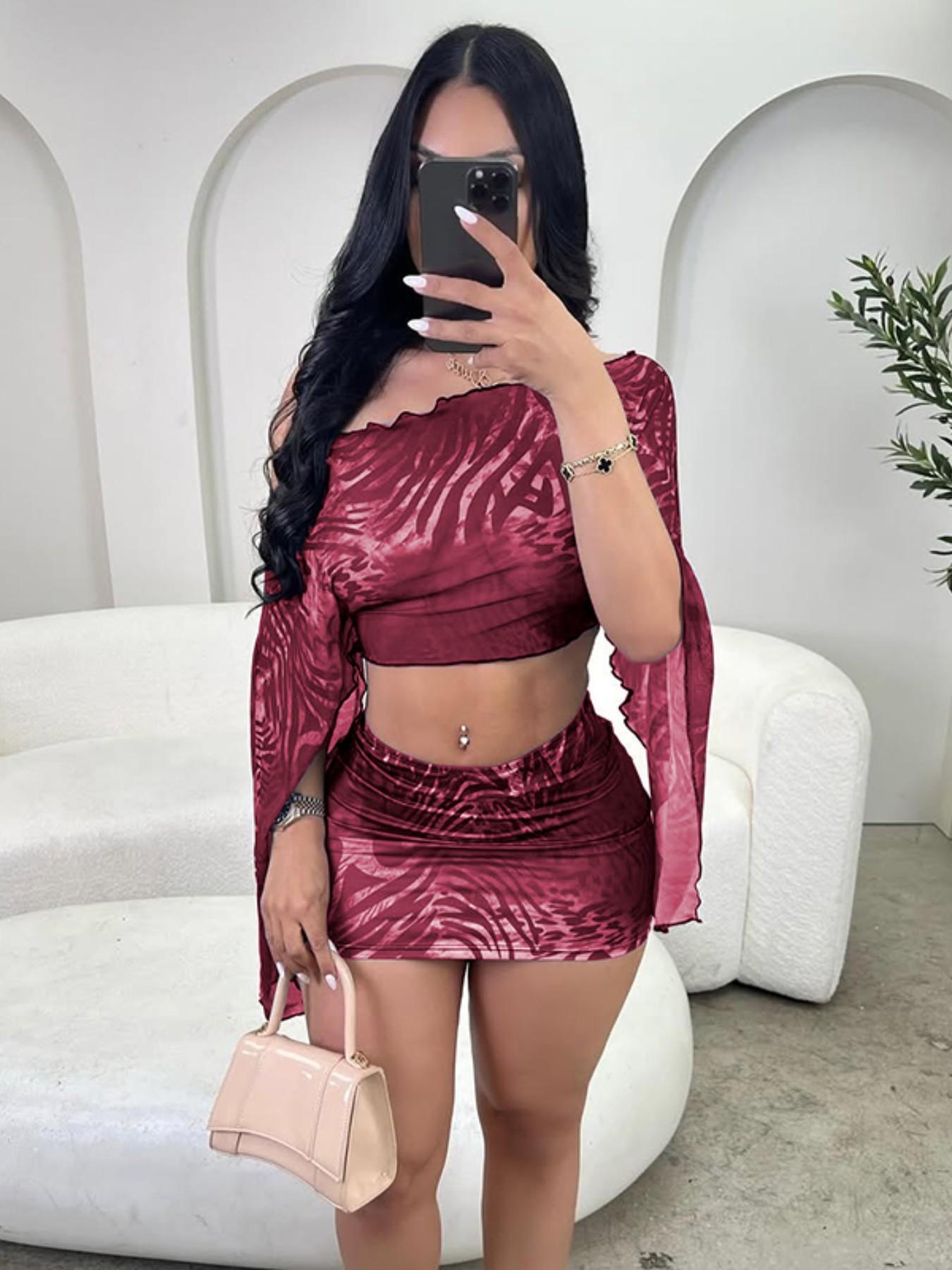 Women's Tiger Print One Shoulder Top & Skirt Set, Fashion Casual, Perfect for Daily Wear, Stylish Two-Piece Ensemble
