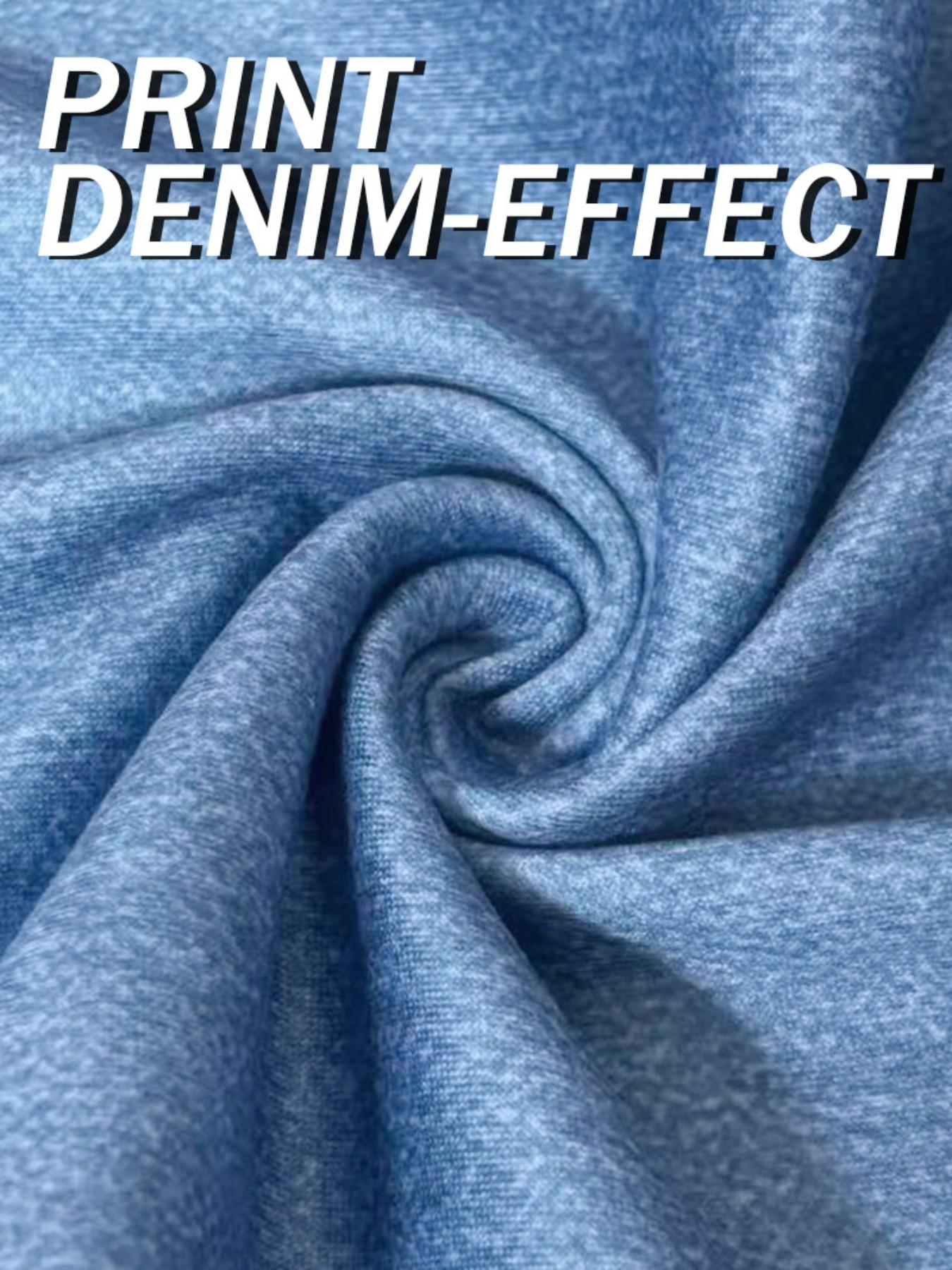 Women's Printed Skinny Pants Non-Denim Fabric, Ladies Half-Length Shorts, Faux Denim Print Bottoms, All Seasons Clothing