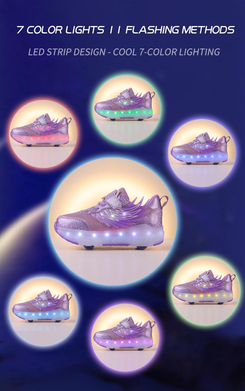 Girls' LED Light-Up Roller Skates, USB Rechargeable, Detachable Wheels, Breathable PU Leather, All-Season Casual Shoes, Shoes with Wheels