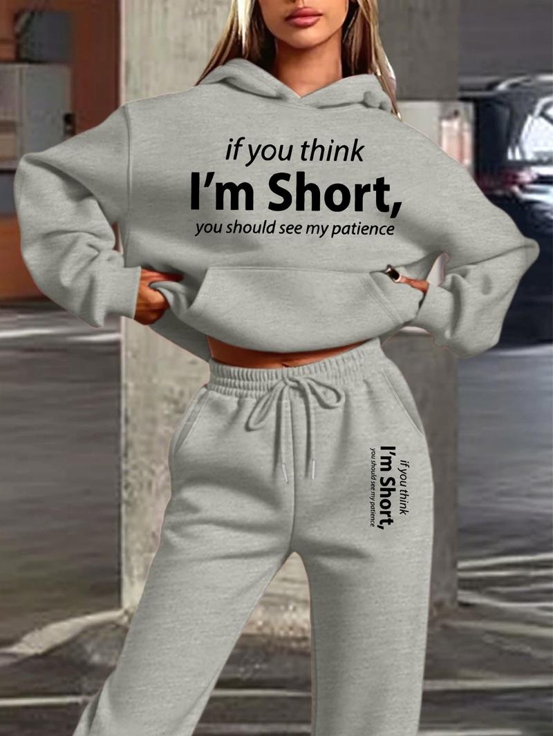 Autumn Winter Women's Sweatsuit Set, Fitted Graphic Sweatpants & Hoodie, Sweet Style for Casual, Perfect for Fall & Winter