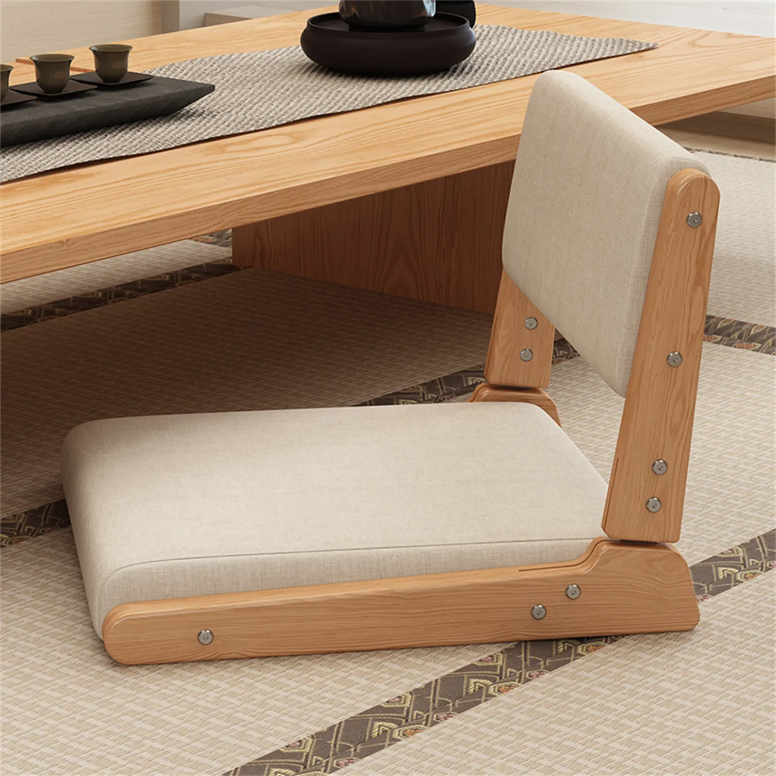 Floor Chair with Back Support, Foldable Meditation Chair, Portable Japanese Legless Chair with Cushion, Floor Seat for Living Room, Bedroom, Bay Window