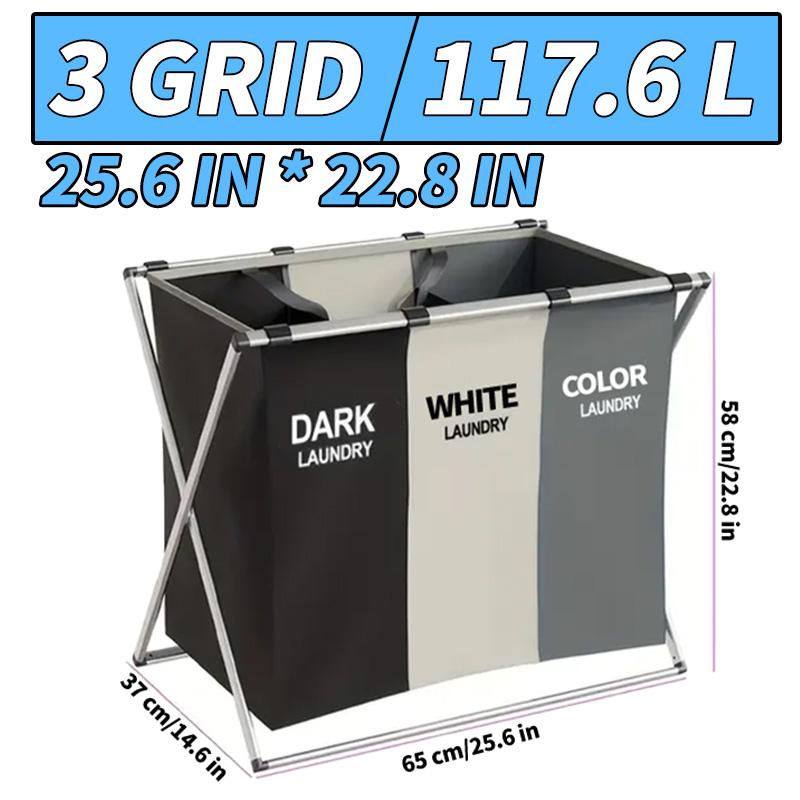 118L Laundry Basket Sorter, Large 3 Section Collapsible Laundry Hamper for Home and Dormitory - Efficient Sorting and Storage of Clothes