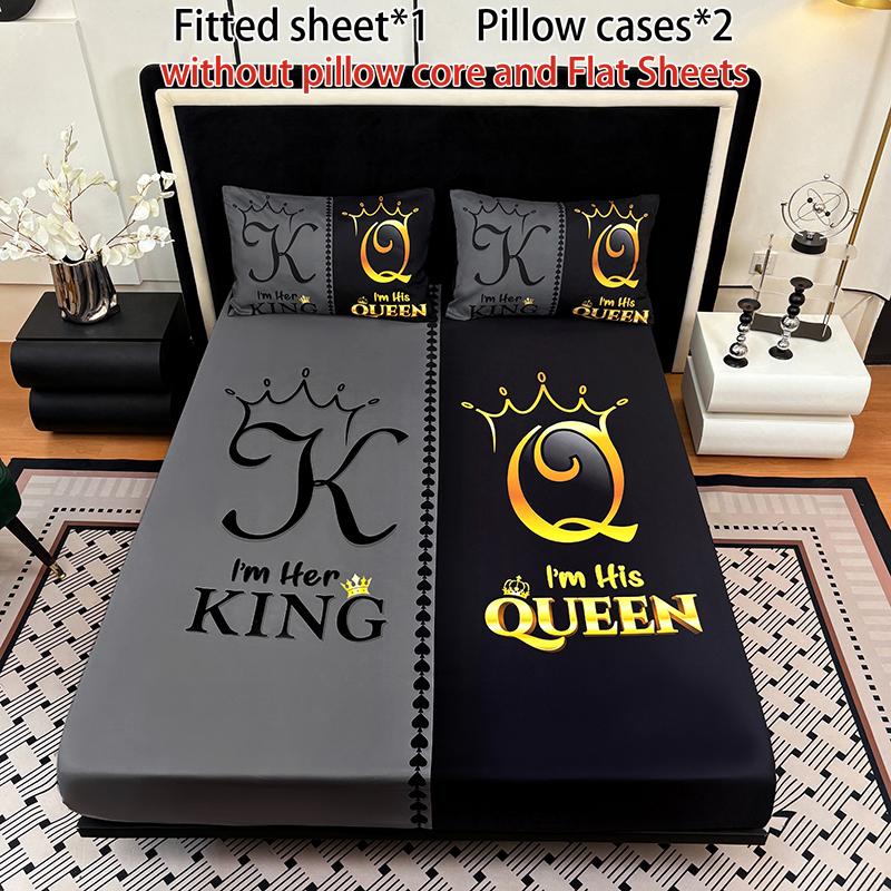 3-piece multi-pattern fitted sheet set (1 fitted sheet  + 2 pillowcases without filler), deep pocket 15 inches machine washable, low allergenic, high quality mattress protector for bedrooms, dorm rooms, HD printed all-season room decoration Bedding Suppli