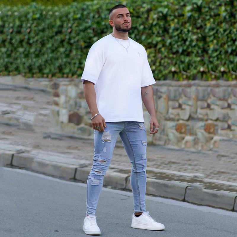 GINGTTO Men's Slim Fit Ripped Stretch Skinny Jeans Distressed Tapered Leg Fashion Pants