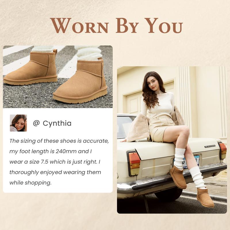 OOW Ankle Mini Boots for Women Genuine Suede Faux Fur Resistant WarmSnow Boots Indoor & Outdoor Trending Boots & Comfortable Women's Ankle Boots