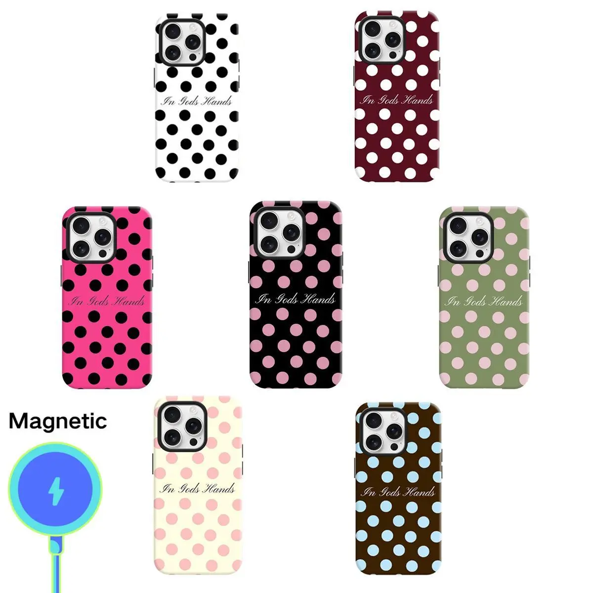 In Gods Hands Polka Dots Splicing Magnetic 2-in-1 Hard PC Smartphone Case, Shockproof Cellphone Shell, Anti-Slip Anti-Yellowing Handheld Phone Accessory for iPhone & Samsung, Accessories, Durable, Protector