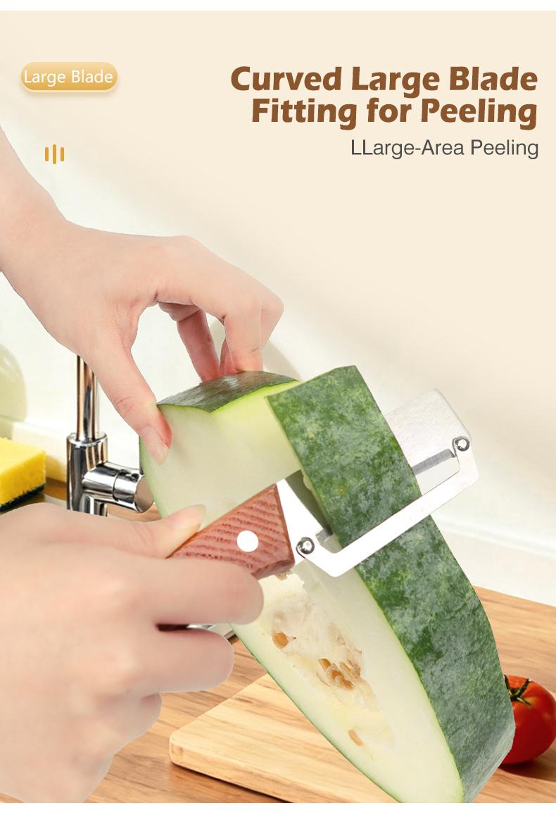 2-in-1 Vegetable & Fruit Peeler with Stainless Steel Blade and Bottle Opener, Wooden Handle Kitchen Tool for Potatoes, Apples, Zucchini, Papaya & Pumpkin