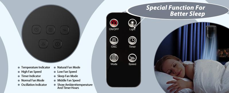 【NOT AC】Antarctic Star Tower Fan - Portable Electric Oscillating Fan with Remote Control, Quiet Operation, 3 Speed Settings &12H Timer,  Bladeless Standing Floor Fan for Bedroom & Office [No Cooling] [No Temperature Adjustment]