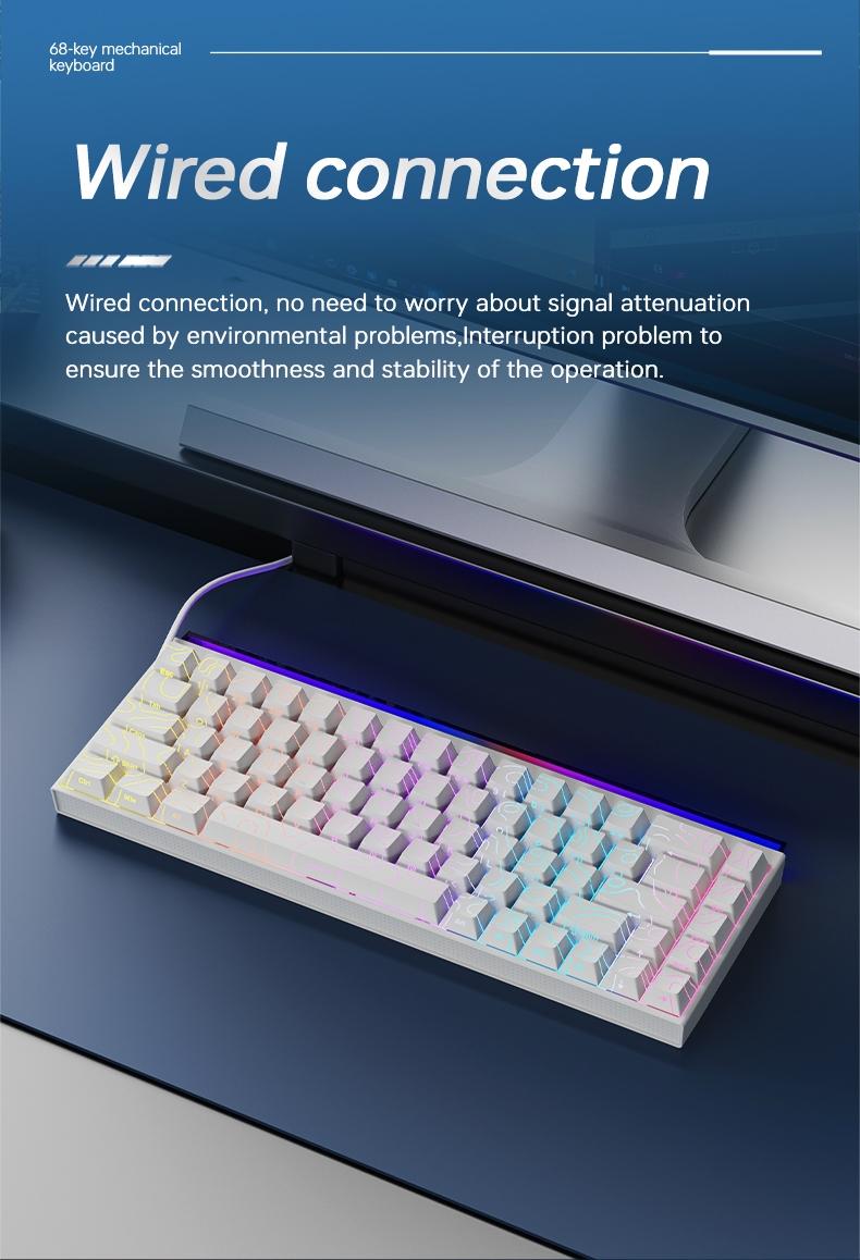 AJAZZ Mini 65% Gaming Mechanical Keyboard Red Switch 68 Key Compact Wired Office Keyboard NK68 Colorful Light Effect Ergonomic Mechanical Sense Office Artifact DIY Plug and Play Support Multiple Systems Suitable for Games, Mechanical Backlit Keyboard