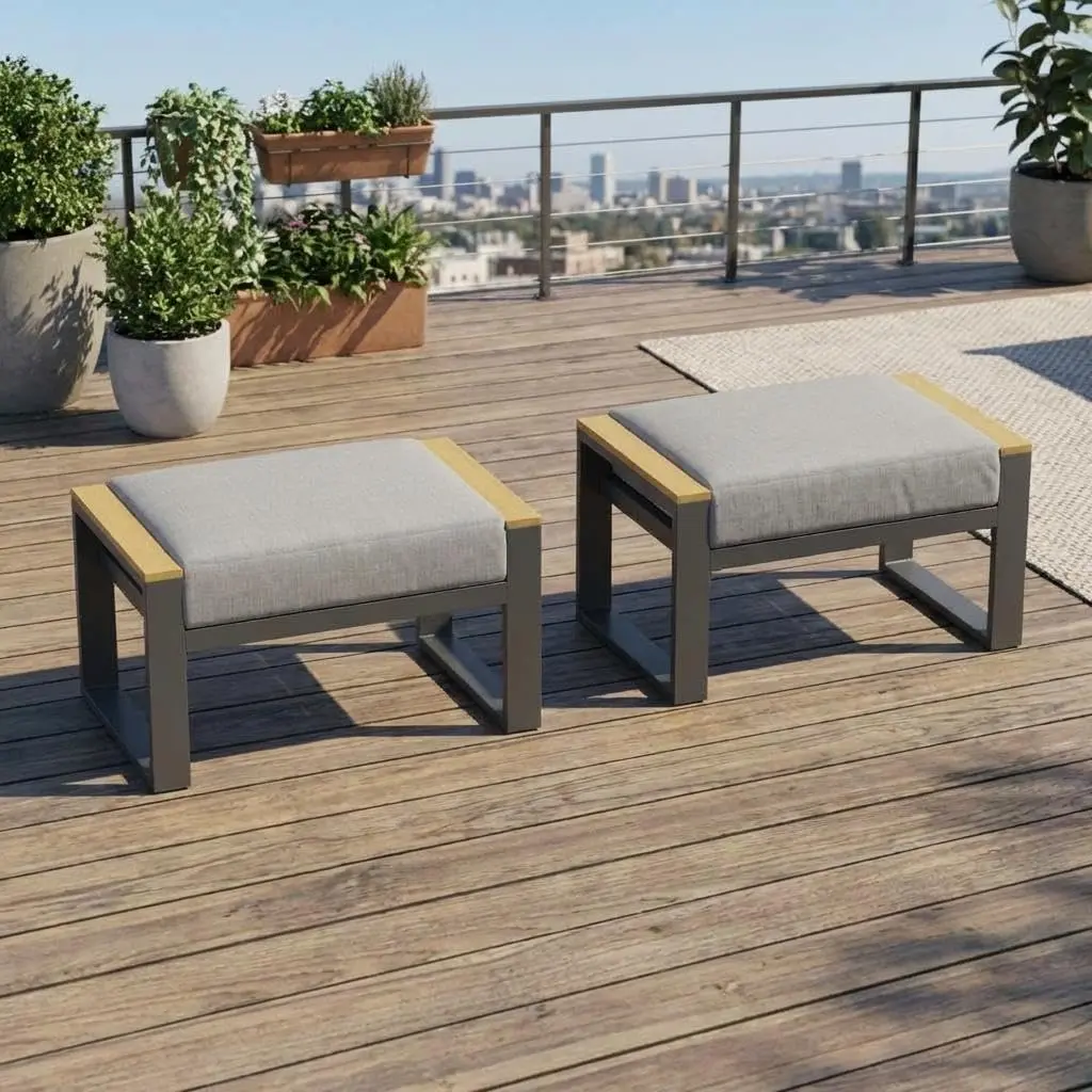 GARVEE Patio Outdoor Ottoman Assembled Aluminum Footstools Small Seat Side Table Footrest for Balcony, Garden, Deck, Backyard,Gray