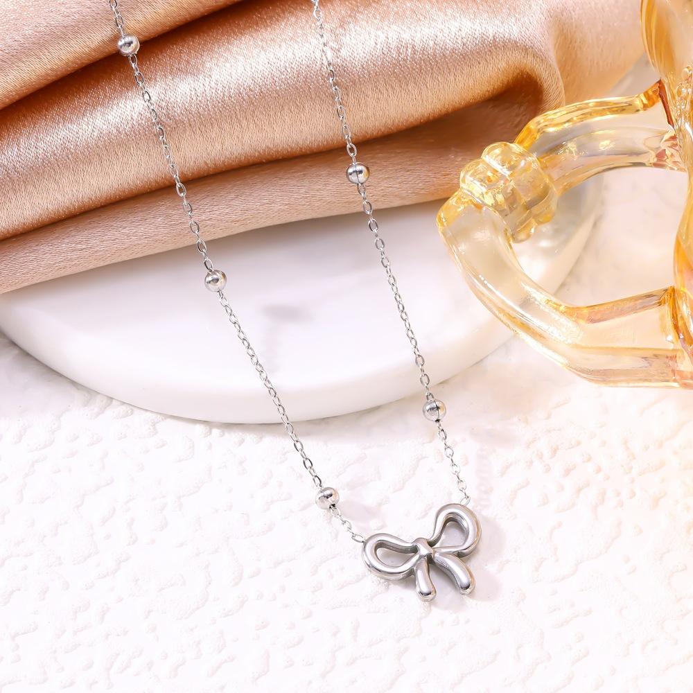 Gold Tone Bow Jewelry Set for Women, 3Pcs Dainty Bow Charm Necklace Bracelet Earrings Set, Elegant Stainless Steel Everyday Jewelry