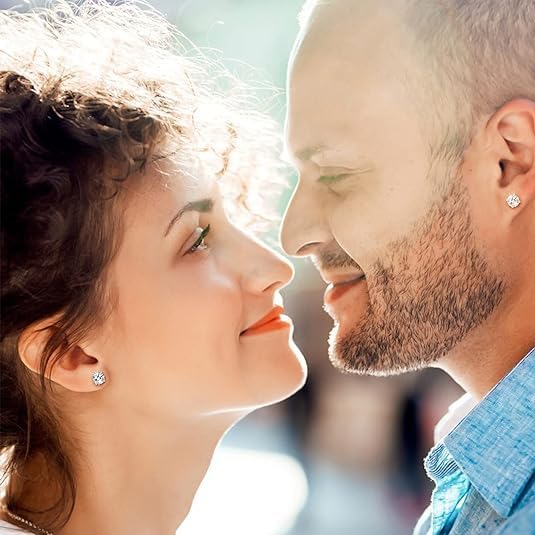 [Pure Love] Four Claws Stud Earrings 0.5/1/2/3/5 Carats Synthetic Moissanite Stud Earrings Gifts for Men Women Birthday Anniversary Party Gifts  Sparkling  925 Sterling Silver with 7 Layer 18K White Gold Plated Hypoallergenic Round D Color VVS1 Clarity