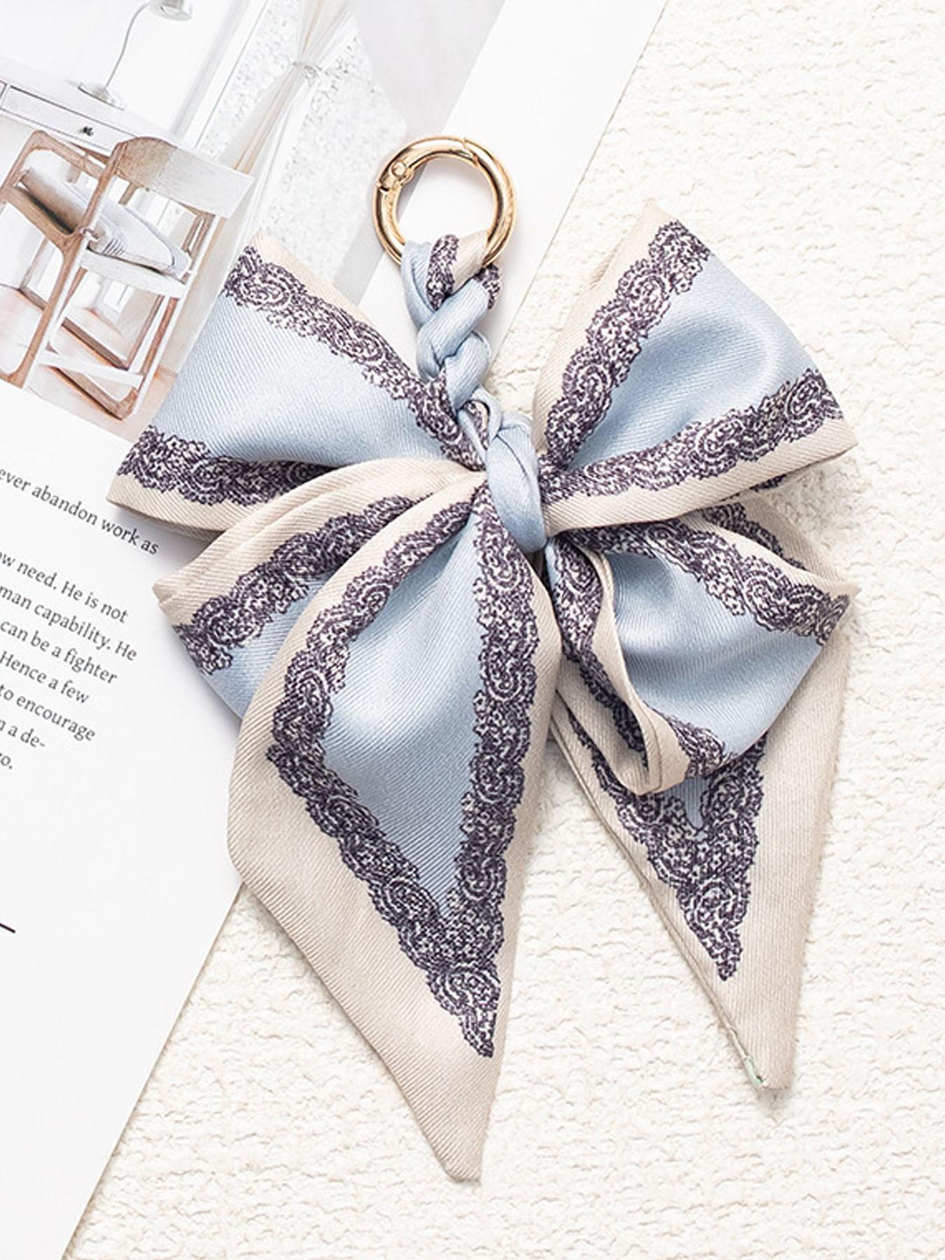 Elegant Bow Bag Charm-Floral Scarf Keychain wit..