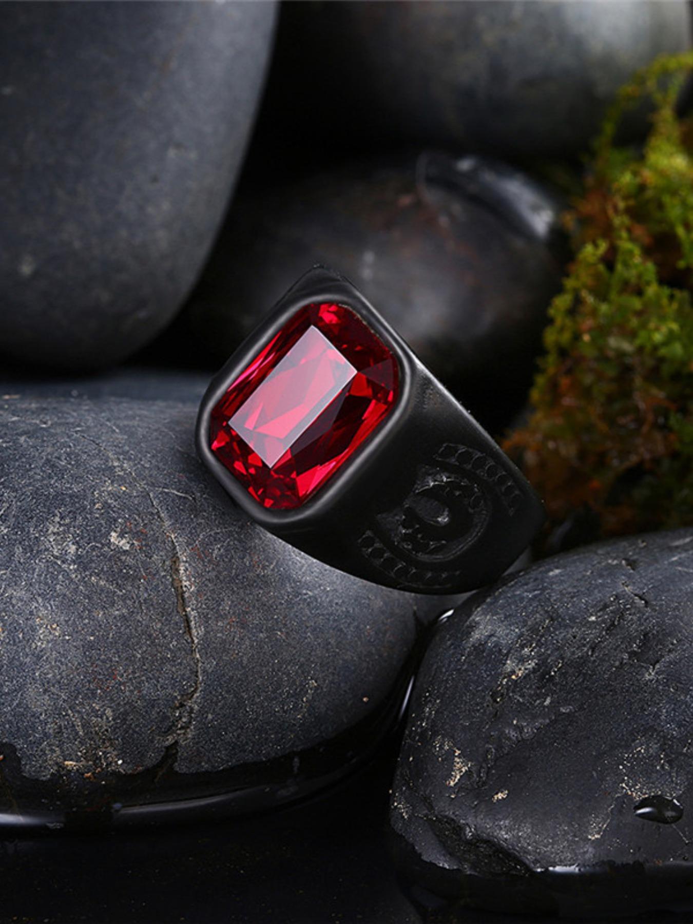 Men's Punk Style Square Shaped Artificial Gemstone Decorated Ring, Fashion Jewelry for Party, Daily Decor, Trendy All-match & Exquisite Jewelry for Birthday Gift