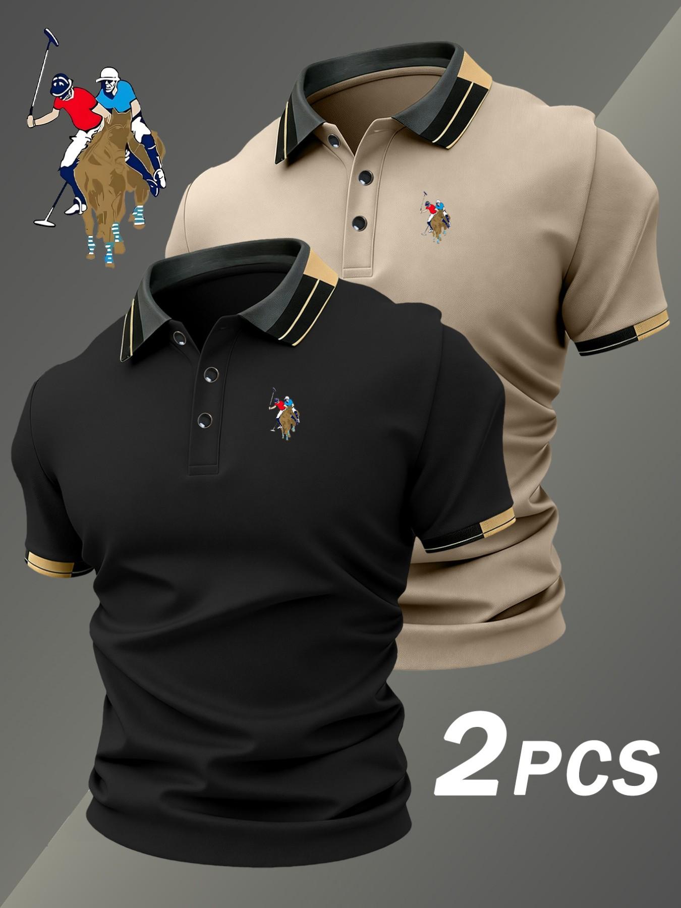 Two-Piece Hh4557 Paul Mccartney Knight Logo Print Men's Collared Shirt, Elastic Casual Breathable All-Season Comfortable High-End Polo
