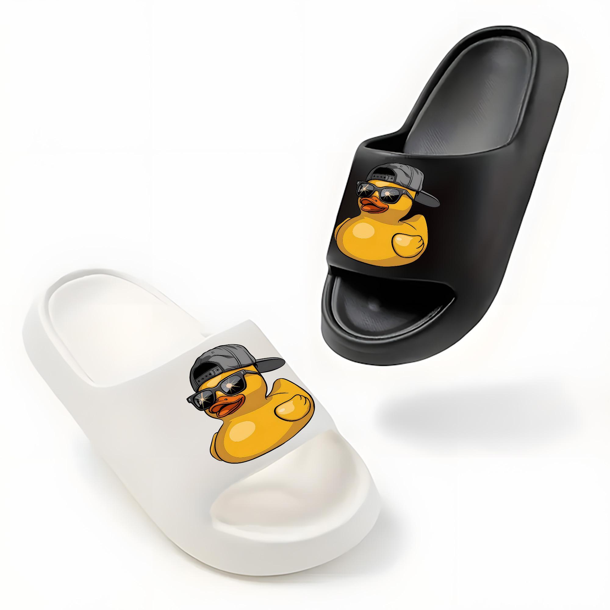 Cartoon Rubber Duck Slippers with Cool Sunglasses and Baseball Cap Design for Men Women Non-slip Soft Comfortable Indoor Home Slippers