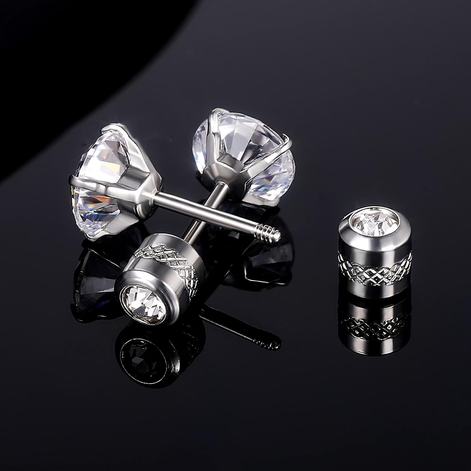 GEMSME Hypoallergenic 5 Pairs 316L Stainless Steel Screw Flat Back Earrings Cubic Zirconia Stud Earrings Titanium Earrings for Women Men E-TG3-7 GEMSME Hypoallergenic 5 Pairs 316L Stainless Steel Screw Flat Back Earrings Cubic Zirconia Stud Earrings Titanium Earrings for Women Men E-TG3-7