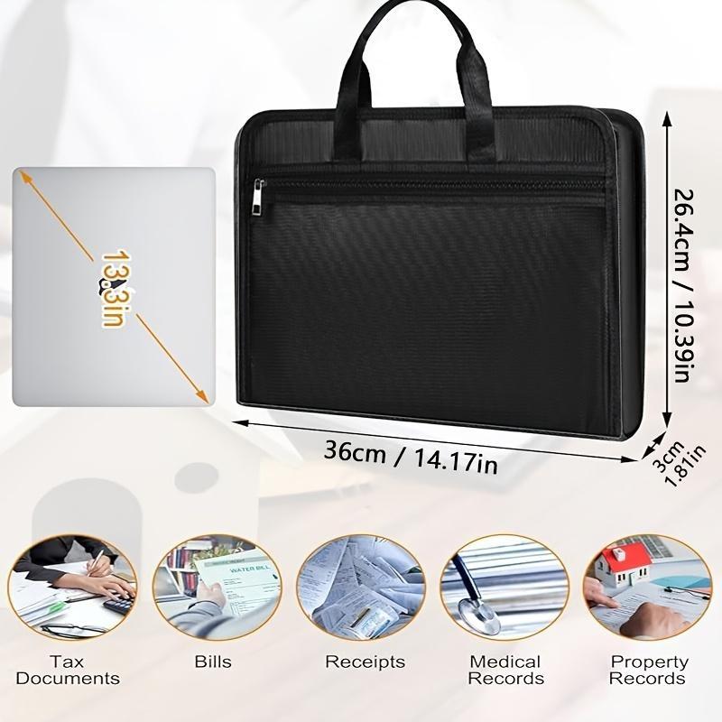Fireproof Foldable File Folder with Handle, 13 Transparent Pockets, Zipper and Labels, Expandable Multi-Pocket Document Organizer