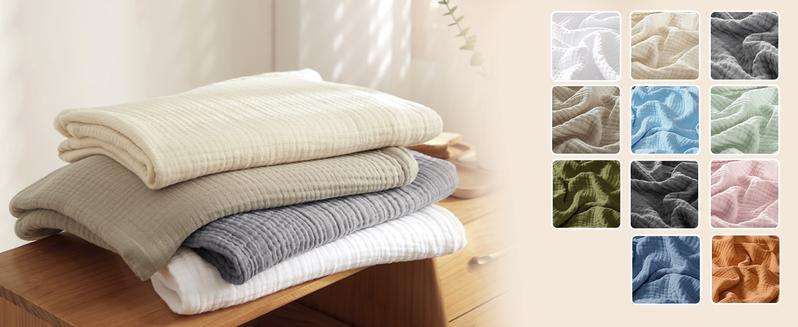 PHF Muslin Blanket 100% Cotton Throw Blanket, 4-Layer Lightweight Breathable Blanket, Soft Gauze Blanket, Stylish Blanket, Decor Gifts