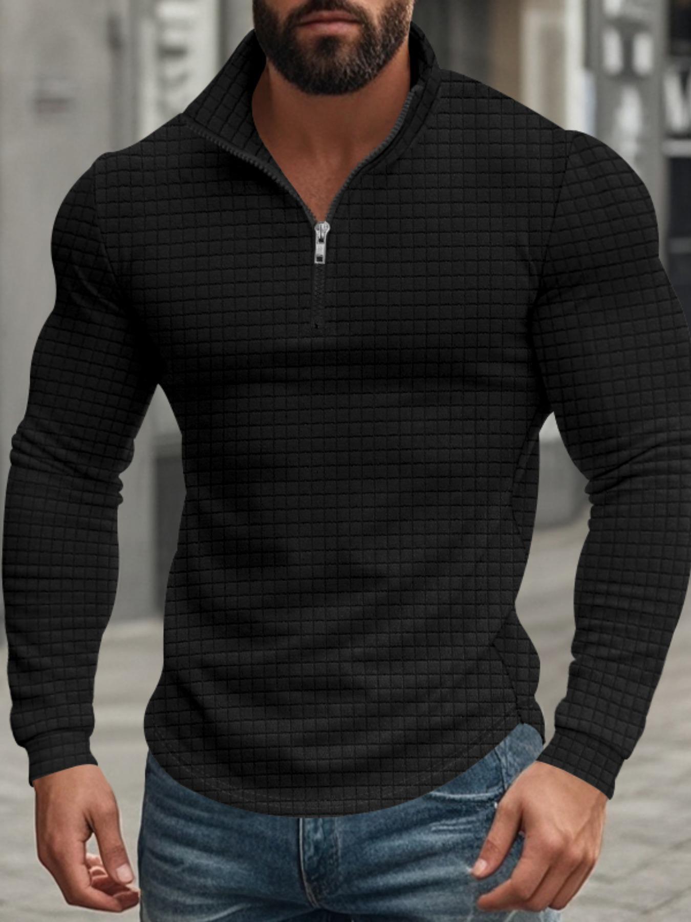 Men's Regular Fit Solid Zip Up Stand Collar Sweatshirt, Casual Long Sleeve Pullover for Spring & Fall, Fashion Men's Top for Daily Wear