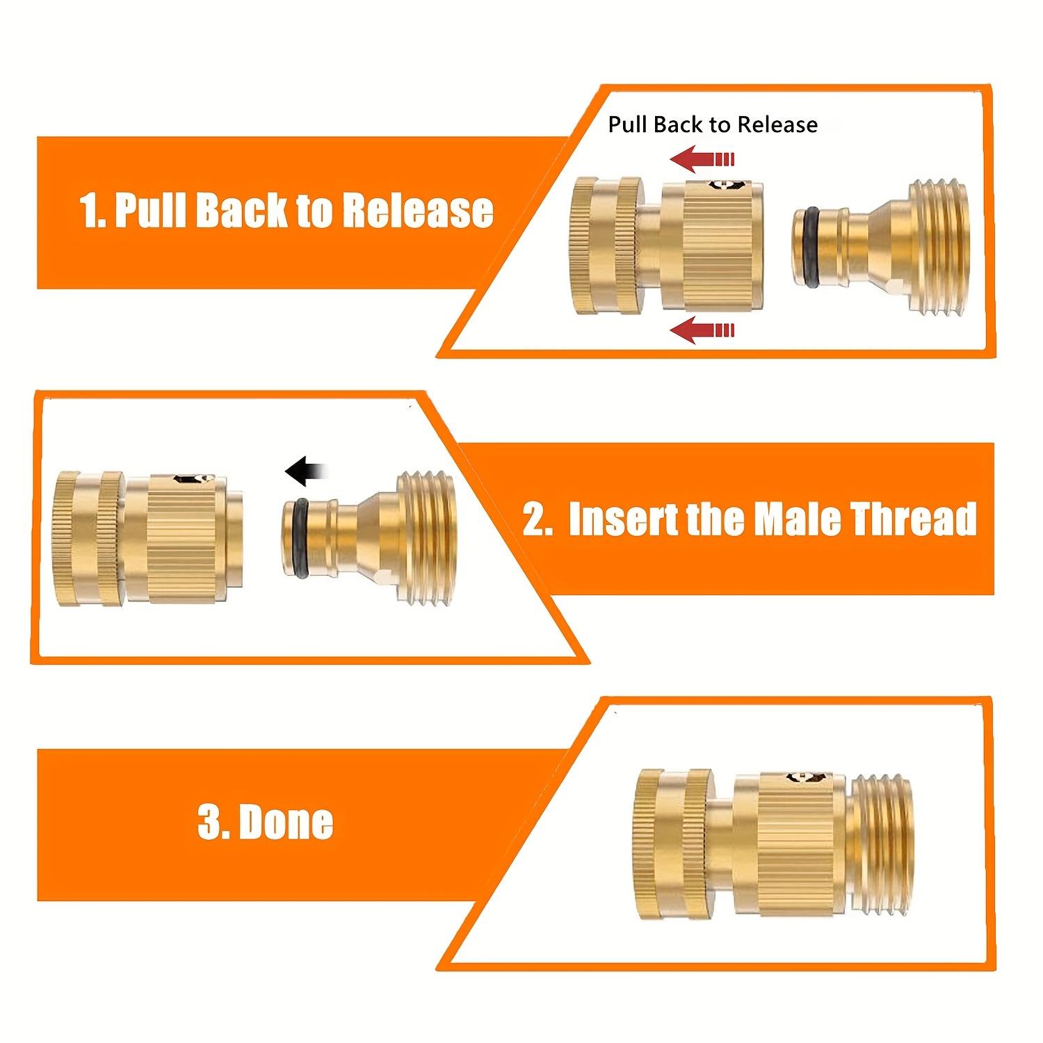 1Set Garden Hose Quick Connector, 3/4 Inch GHT Thread Fitting Brass ...