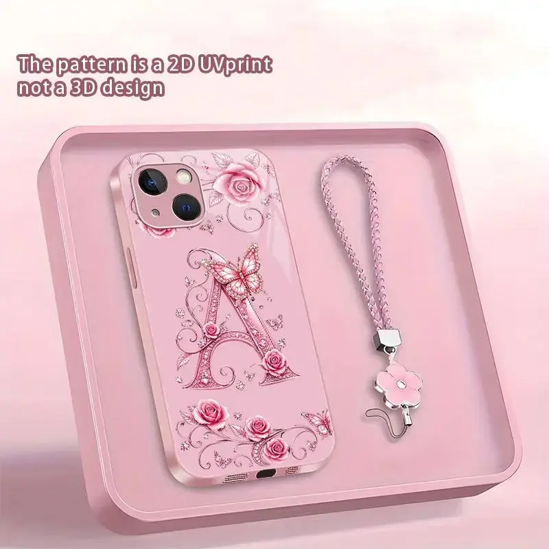 iPhone 13 Smartphone Casing for Women - Butterfly & Floral Prints, 26-Letter Customization Option, Free Lanyard Included, Mobile Phone Cover Accessories (YM99)