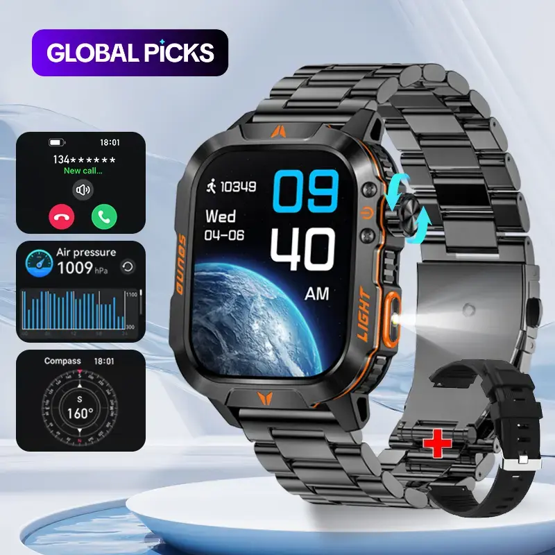 Trendy 2.01-Inch Multifunctional Wireless Smartwatch, Wearable Sporty Digital Watch with LED Light and Outdoor Compass, Waterproof Fitness Watch for Women and Men, Digital Smart Watches #GLOBAL PICKS