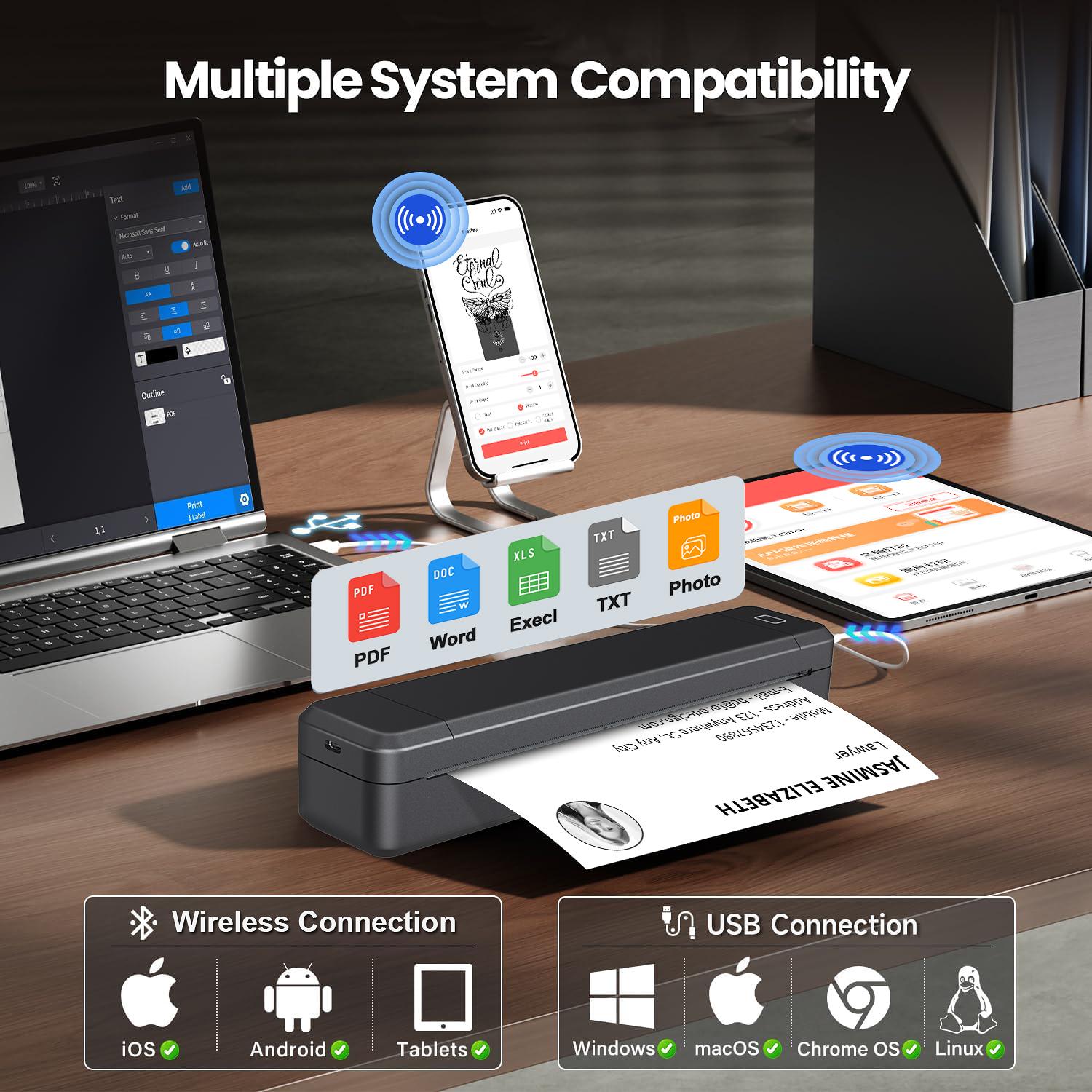 Portable A4 Printer, Portable Handheld Printer, Wireless Portable Printer, Inkless Printing Machine, Mobile Phone Bluetooth-compatible Direct Connection Printer, Office Equipment for Home School Dormitory