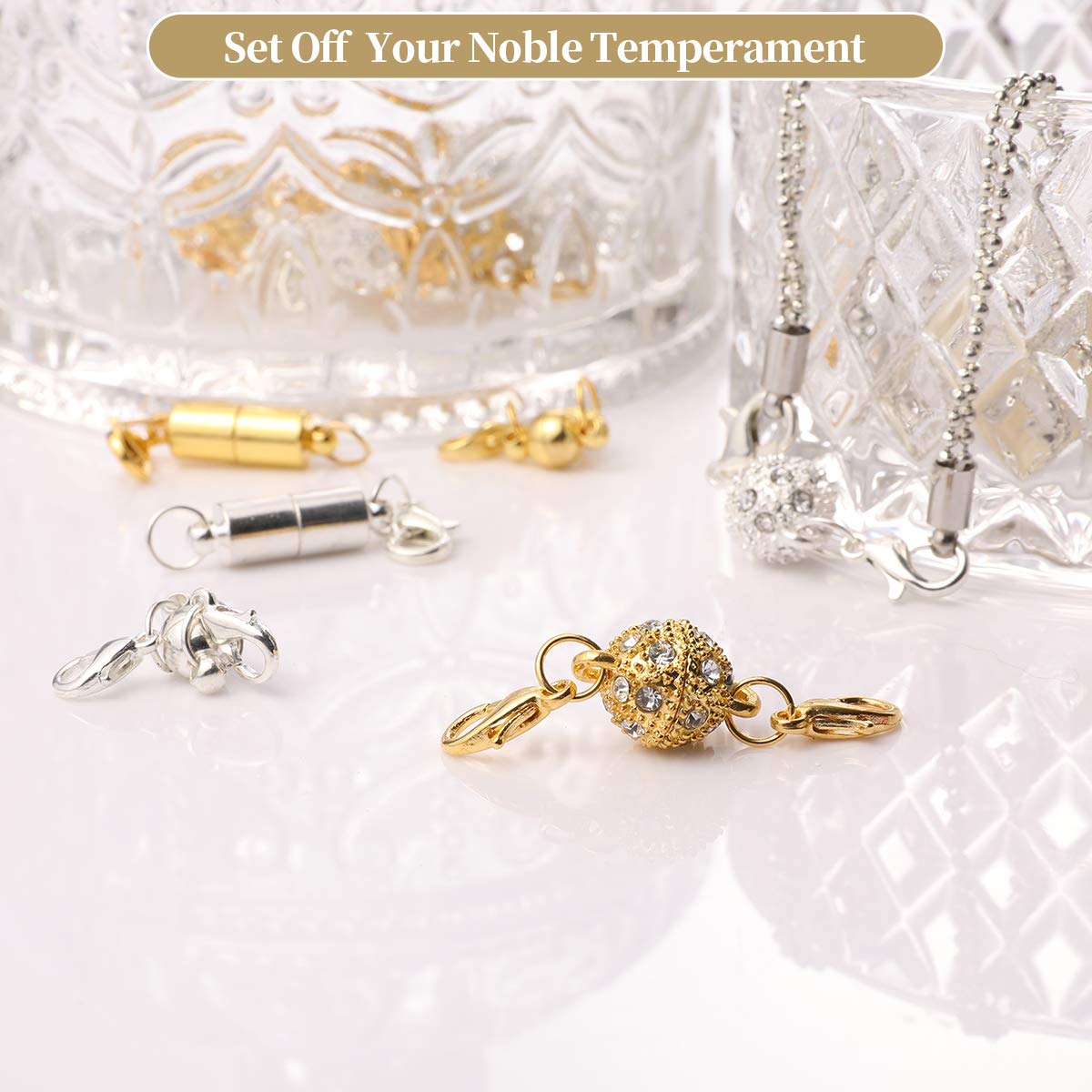 12 Pack Magnetic Necklace Clasps and Closures Necklace Jewelry Extender with Strong Magnet Magnetic Gold and Silver Plating Set Stainless Steel Charm