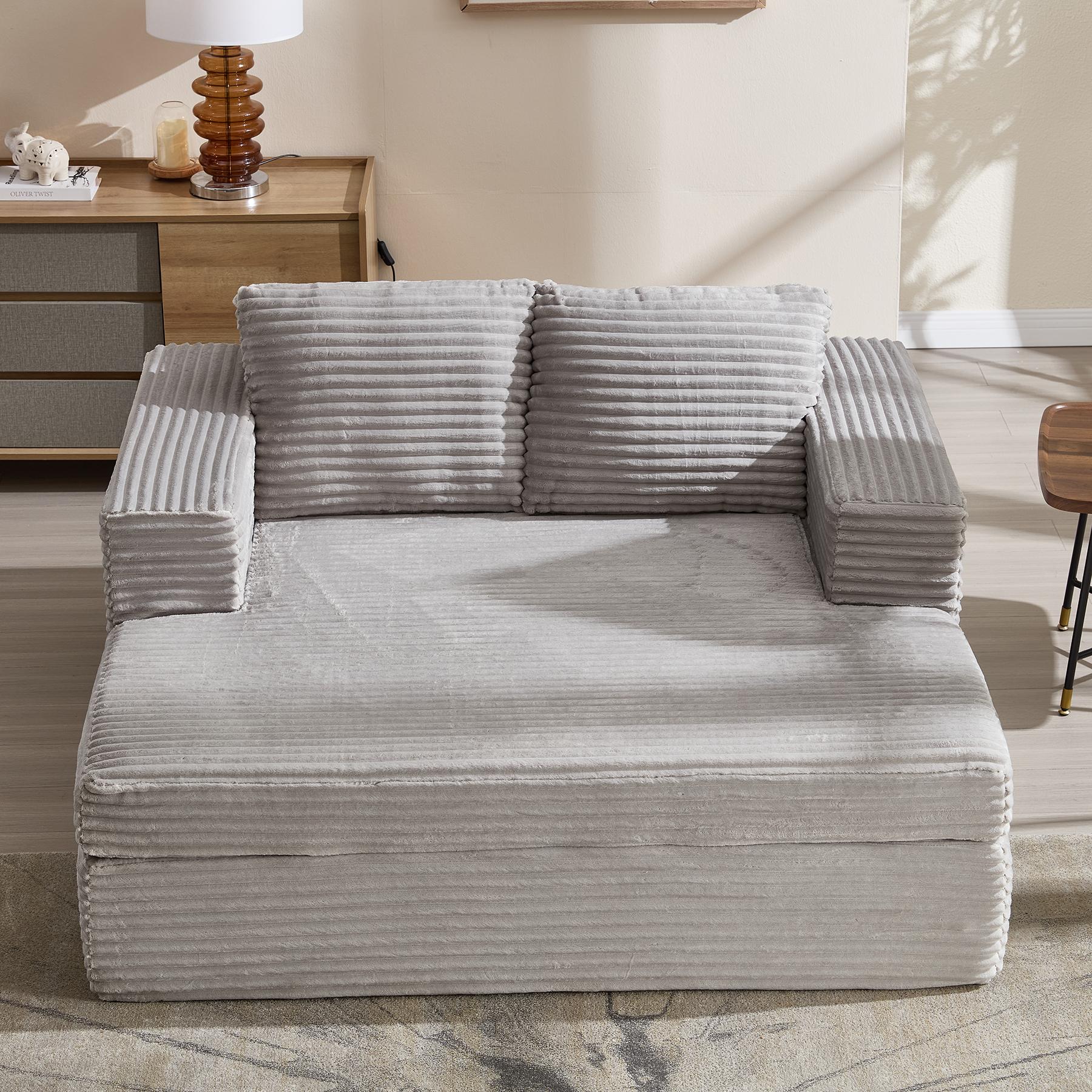 [SpringStatements] EBELLO Boneless Chaise Lounge, Upholstered Sofa Bed with Throw Pillows and Armrests, Indoor Sleeper Chair- Luxurious Plush Corduroy Chair Bed for Living Room - No Assembly Required