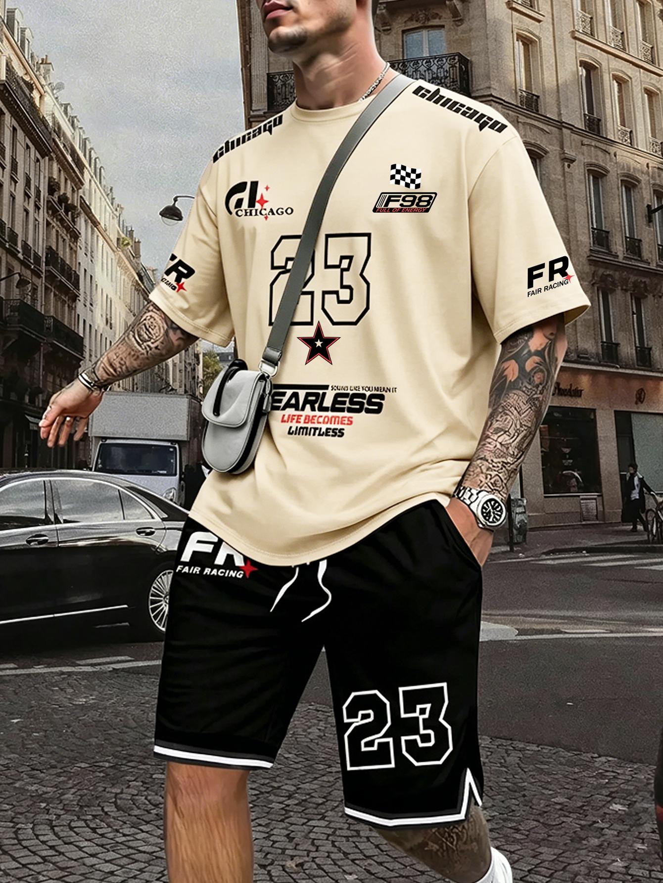 Two-Piece Set Men's Letter Print Short Sleeve T-shirt & Track Shorts Set, Regular Fit Casual Round Neck Tee & Shorts, Men's Summer Clothes Two-Piece Set Men's Letter Print Short Sleeve T-shirt & Track Shorts Set, Regular Fit Casual Round Neck Tee & Shorts, Men's Summer Clothes