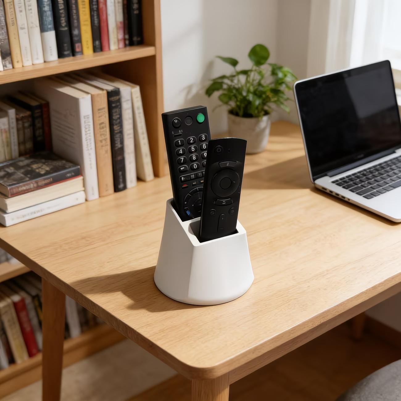 2-Hole Remote Control Holder, Holds 2 Remotes, Minimalist Black & White Design, Organizer for TV, Air Conditioner, Light Remotes & Office Supplies, Practical Desktop Storage Stand