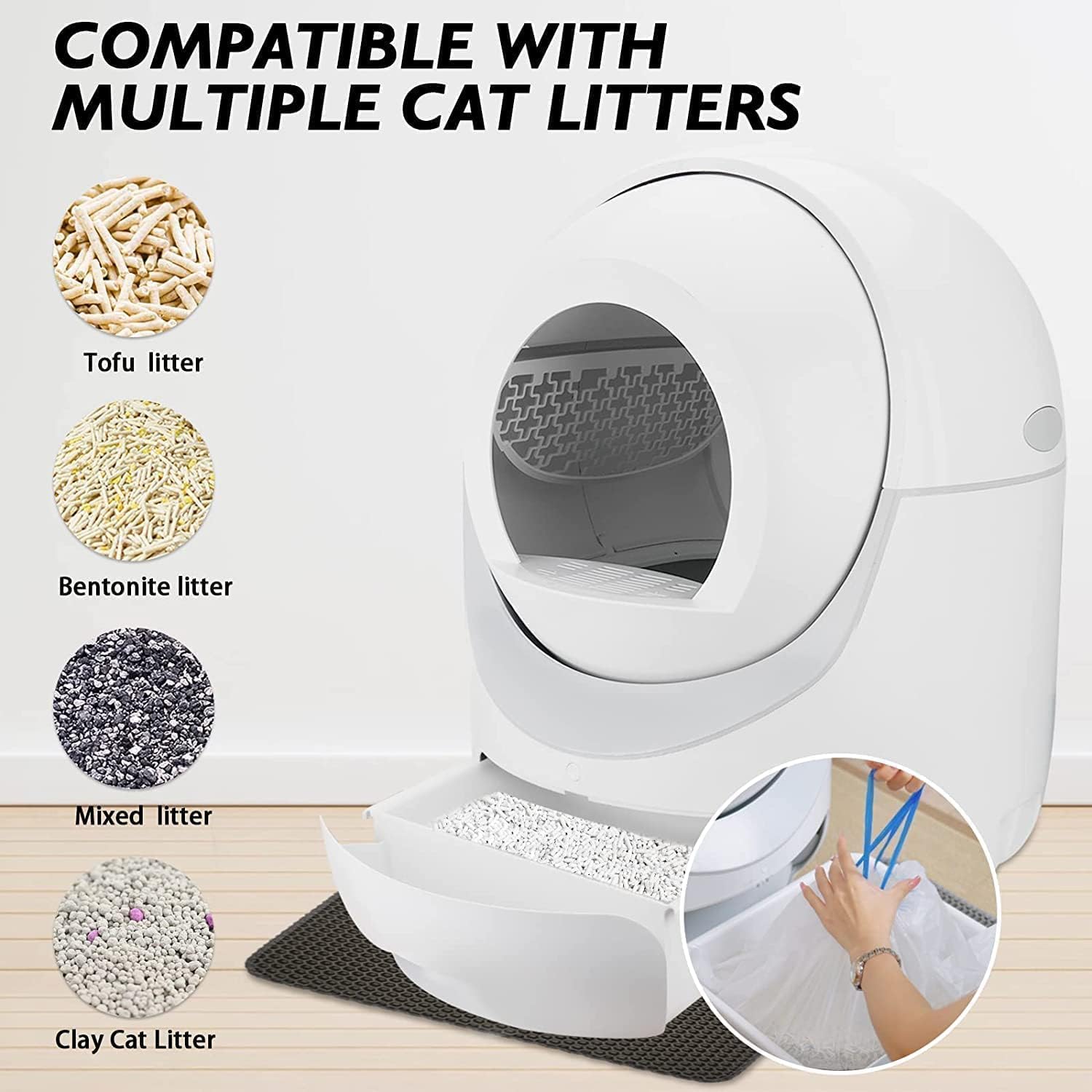 Smart Automatic Self-Cleaning Cat Litter Box with Cover, APP Control, Odor Removal, Safety Protection for Multiple Cats, Automatic Litter Box