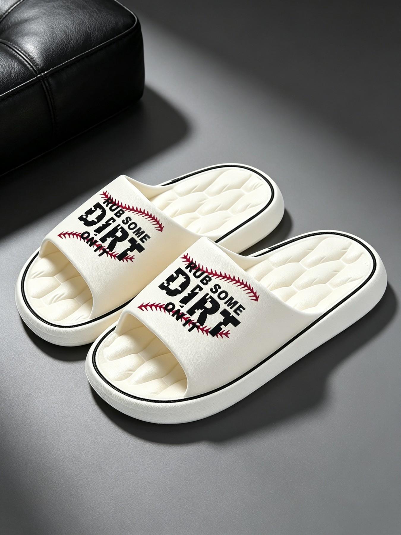 Unisex Baseball Print Pillow Slides, Non-Slip Eva Cloud, Fashionable Soft Slippers, Indoor Outdoor Casual Home Shoes, Runs Small, Size Up One Size