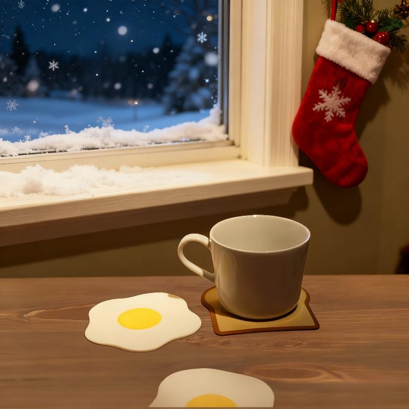 1pc of Silicone Coaster for HCute Food Shapedome Decor, Available in Four Designs: Ham, Cheese, Egg, And Toast Shapes.It Is Non-Slip, Heat-Resistant, And Serves As a Coffee Coaster And Desktop Protector.Easy to Clean by Hand, Perfect for Families, Cafes