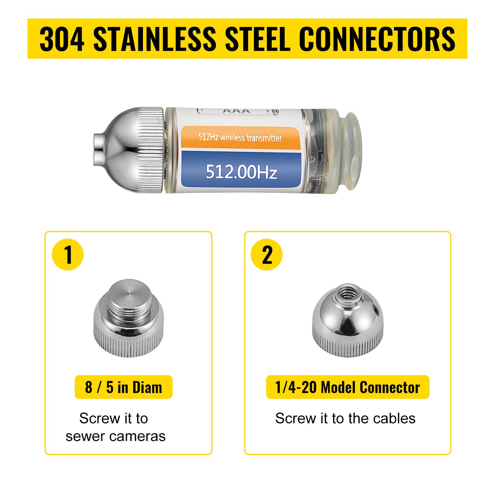 VEVOR 512HZ Sonde 8/5 and 1/4-20 Connectors Rigid Drain Locator for Locating Detecting Small Sewer Pipelines, Silver VEVOR 512HZ Sonde 8/5 and 1/4-20 Connectors Rigid Drain Locator for Locating Detecting Small Sewer Pipelines, Silver