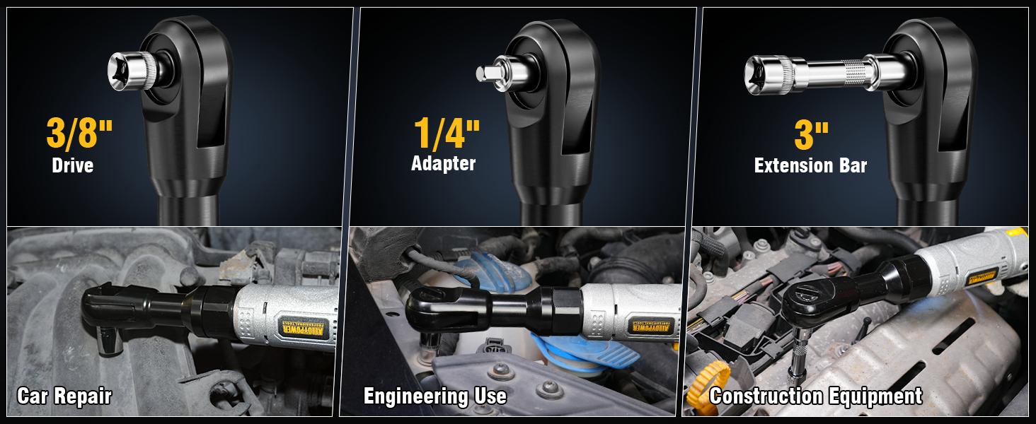 3/8" Cordless Ratchet Wrench Set, 60FT-LBS(80N.m) Electric Ratchet, 12V Extended Power Ratchet Wrench with Variable Speed, 6 Sockets, LED Light, 1/4" Adapter,1/2" Adapter,2 Batteries, Best Christmas and New Year Gift Ideas for Everyone