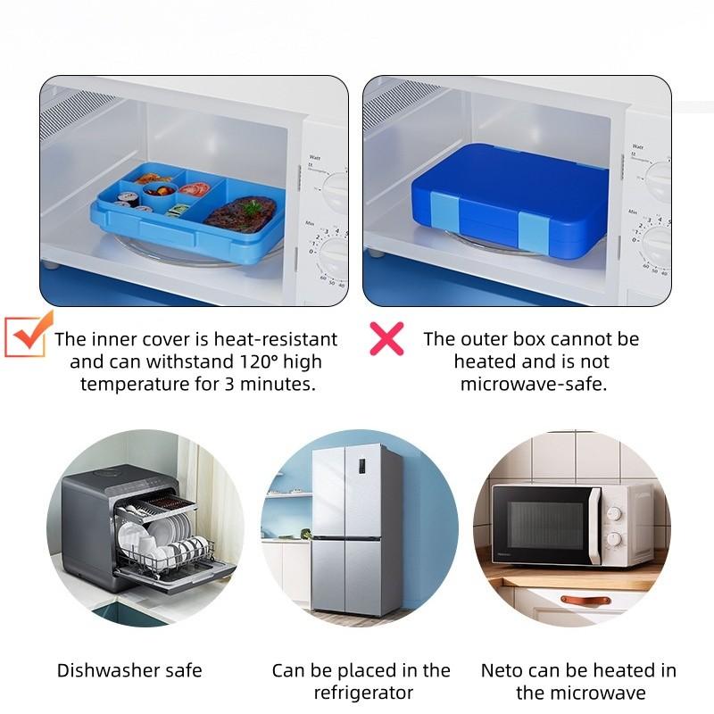 Portable Dual-Clasp Student Bento Box, Leak-Proof Lunch Container with Compartments, Square Microwave Heating Friendly