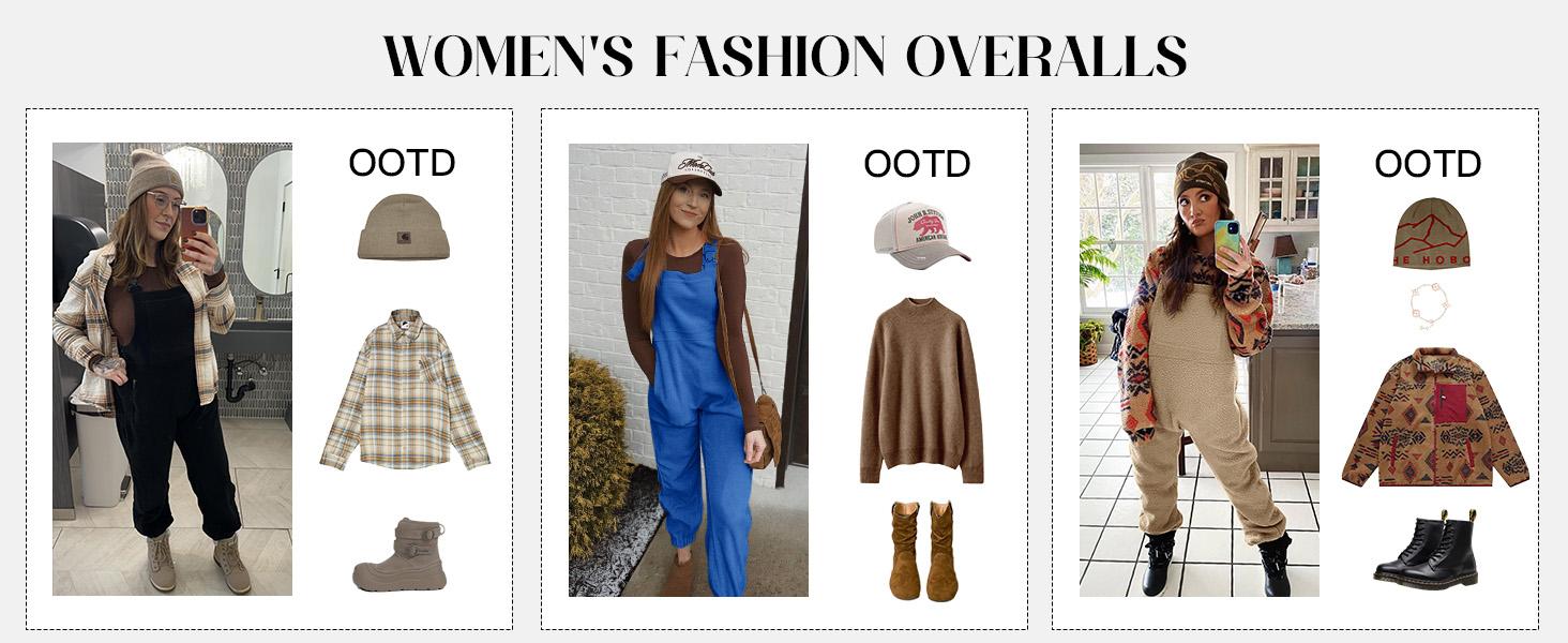 Goranbon Women's Fleece Warm Overalls Winter Loose Casual Jumpsuits with Pockets