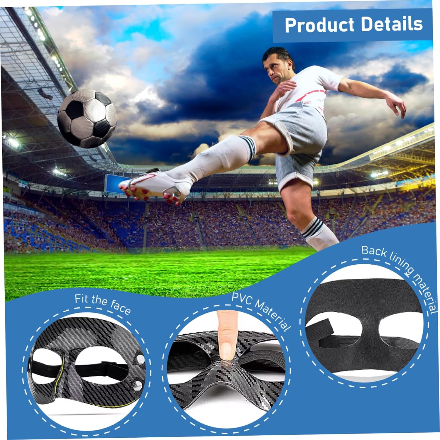 Anti-collision sports face protection, Outdoor sports mask, breathable face protection mask, adjustable straps, breathable PVC material, suitable for basketball, football training, can protect nasal bone fractures, unisex, Protective Gear