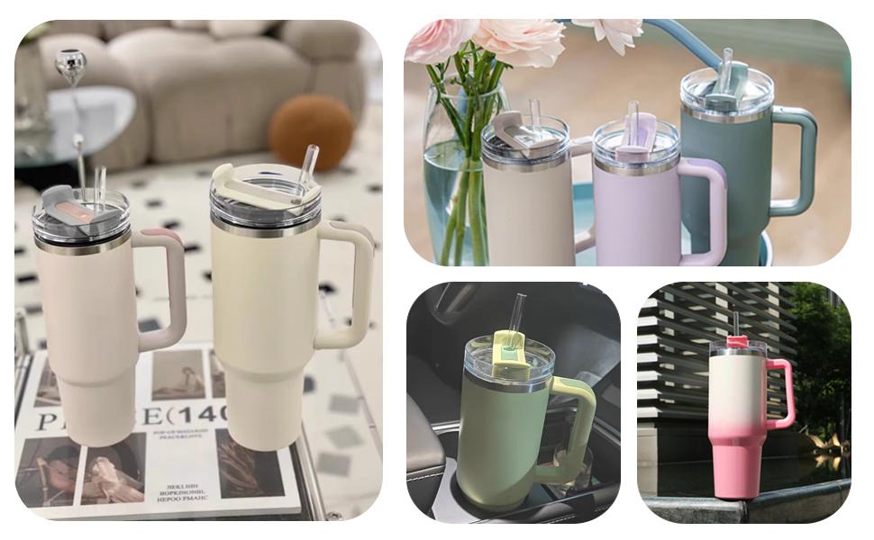 Replacement Straw Compatible with Stanley 40 oz 30 oz Cup Tumbler, 6 Pack Reusable Straws for Stanley 40 oz Tumbler with Handle, Straws with Cleaning Brush for Stanley Accessories, Plastic, Clear