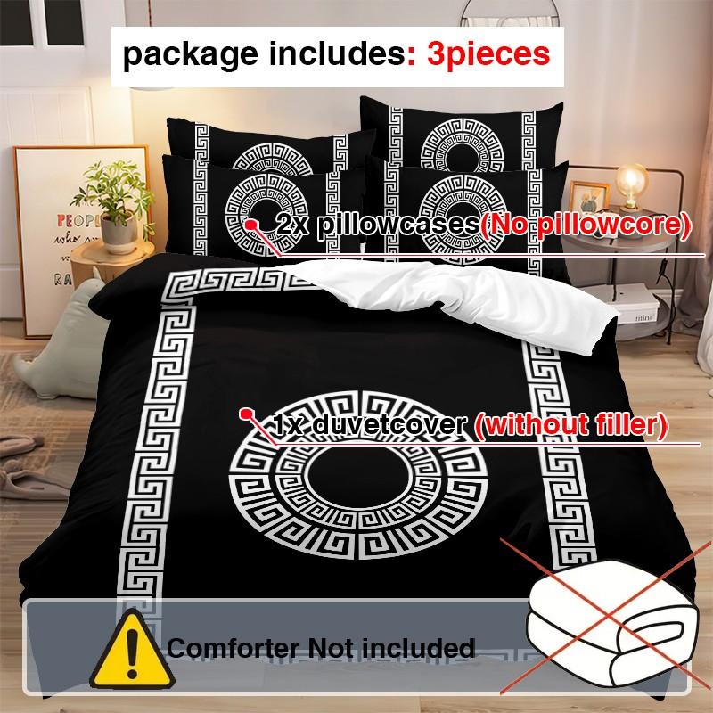 3-Piece Quilt Cover Set, Modern Style Houndstooth Border Pattern, Soft Breathable, Ideal for Bedroom Dorm Home Gifts