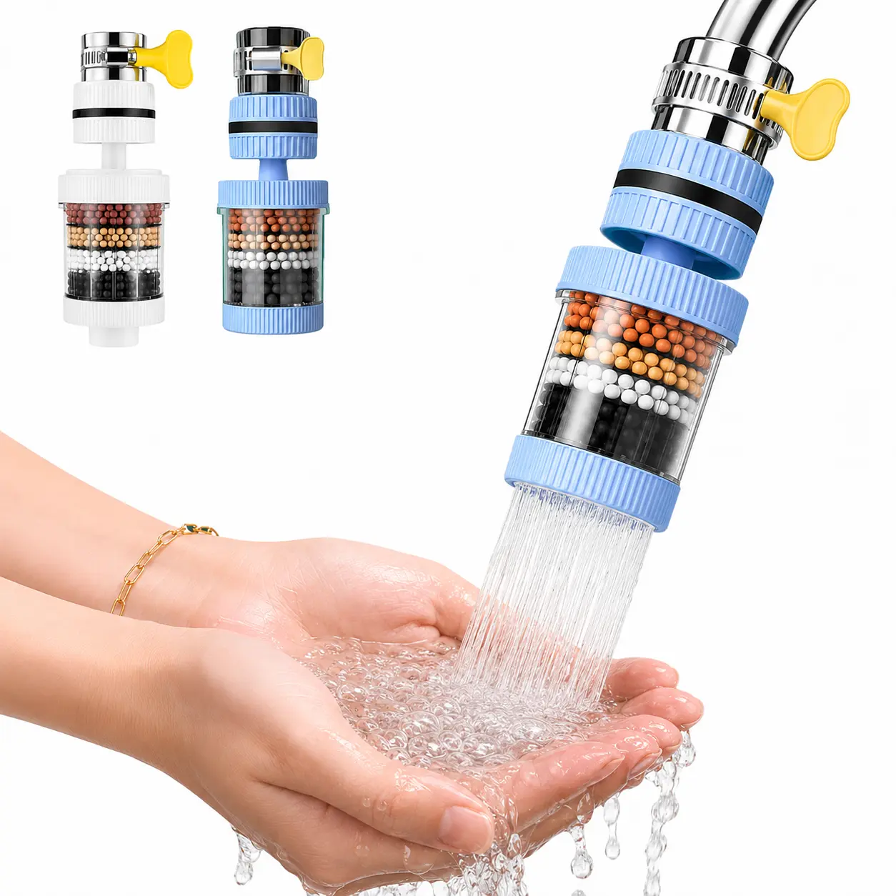 6-Layer Faucet Water Filter, Activated Carbon Tap-Mount Filtration Attachment for Kitchen and Bathroom Sinks, Helps Reduce Chlorine, Odors, Sediment and Common Water Impurities