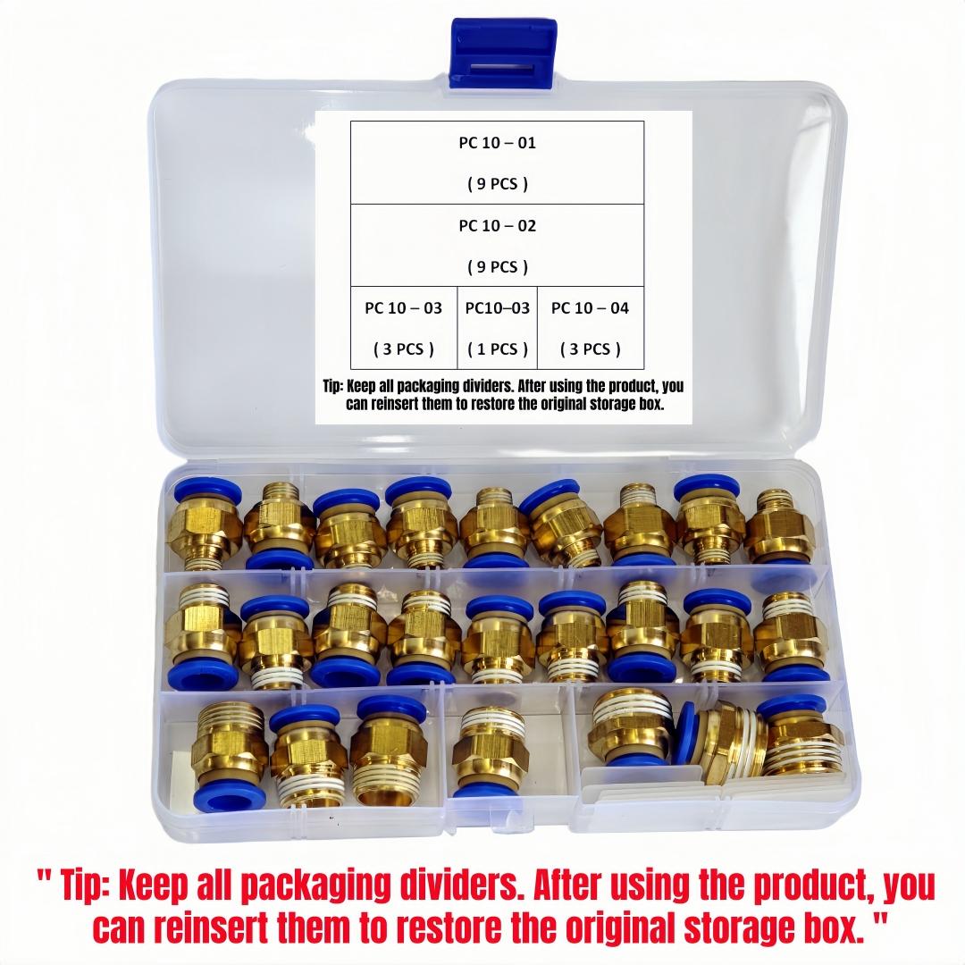 25-Piece Pneumatic Quick Connect Set, High Strength Copper Body, Blue Rubber Seal, 360 Degree Rotation, Fast Installation & Removal