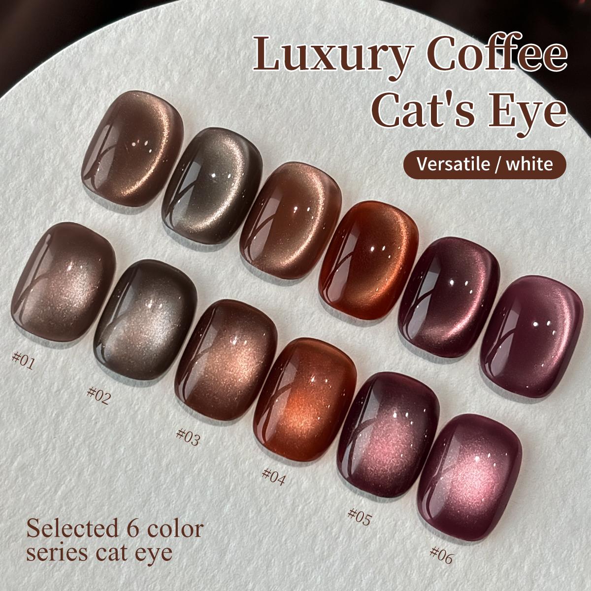【LIVE】6PCS*15ML Light Luxury Coffee Cat Eye Gel Super Bright Cat Eye Nail Gel Polish for DIY Nail Art High-Density Glitter Long-Lasting Unscented Alcohol-Free