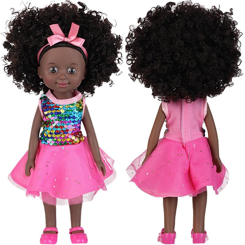Black Baby Doll, 10 inch American African Girl Doll with Dress, Realistic Reborn for Kids Aged 2 3 4 5 6, Silicone Small Toy Curly Hair Birthday Gift, Brown