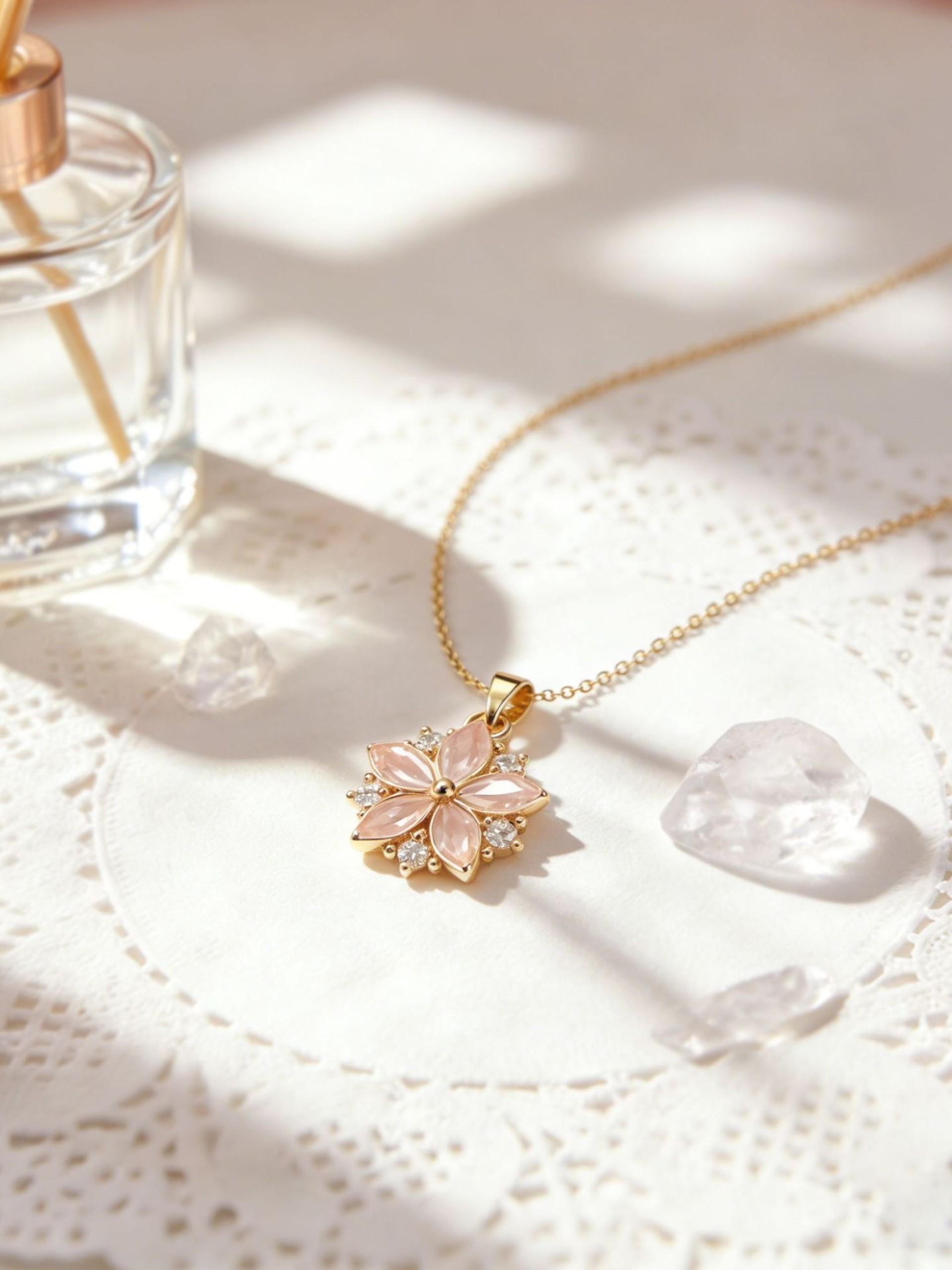 Women's Titanium Steel Necklace, Elegant Heart Pattern, Sweet Cherry Blossom Clavicle Chain, Fade-Resistant, All Seasons