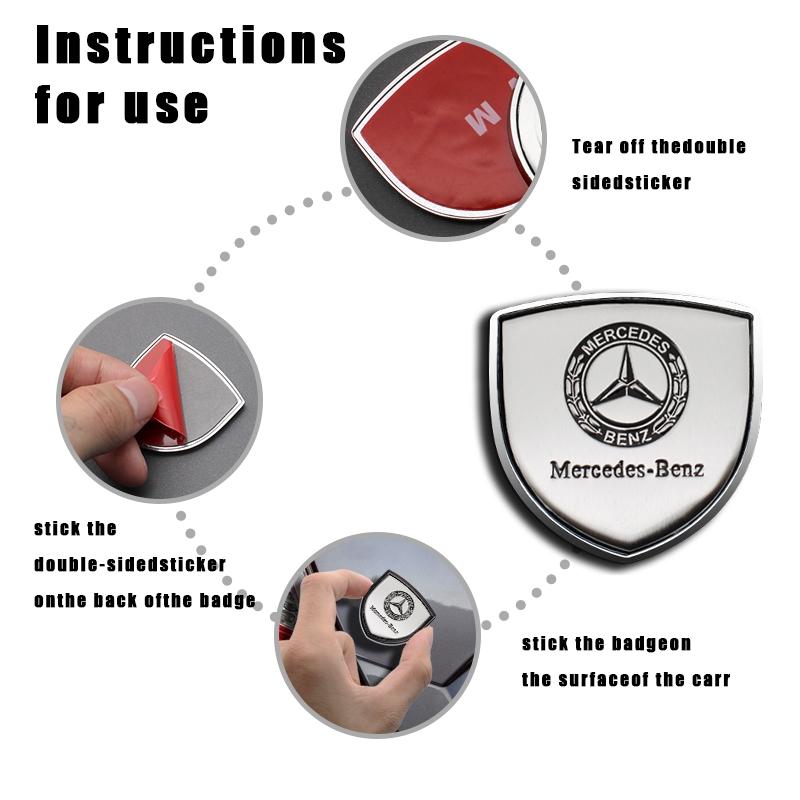 3D Metal Shield Emblem Car Sticker, Body Decal, Automobile Decals for Mercedes Benz Amg A/b/c/e/s Class, W204 W205 W203 W206 W211 W212 W213 W201 W210 W220 W221 W222 W223 W251 Glc Glk Cla, Vehicle Exterior Decoration